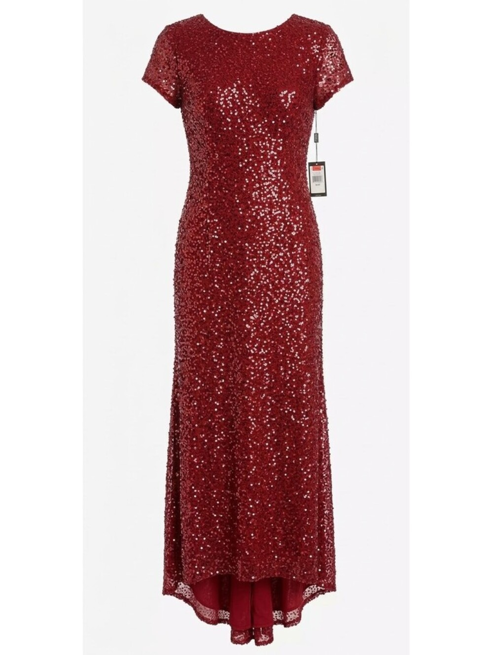 NWT Adrianna Papell Ruby Red Sequin Gown with Train Size 14